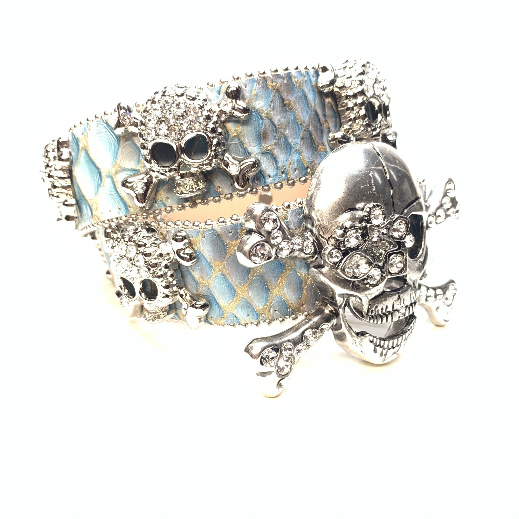 B.B. Simon Skull Studded Pony Hair Belt