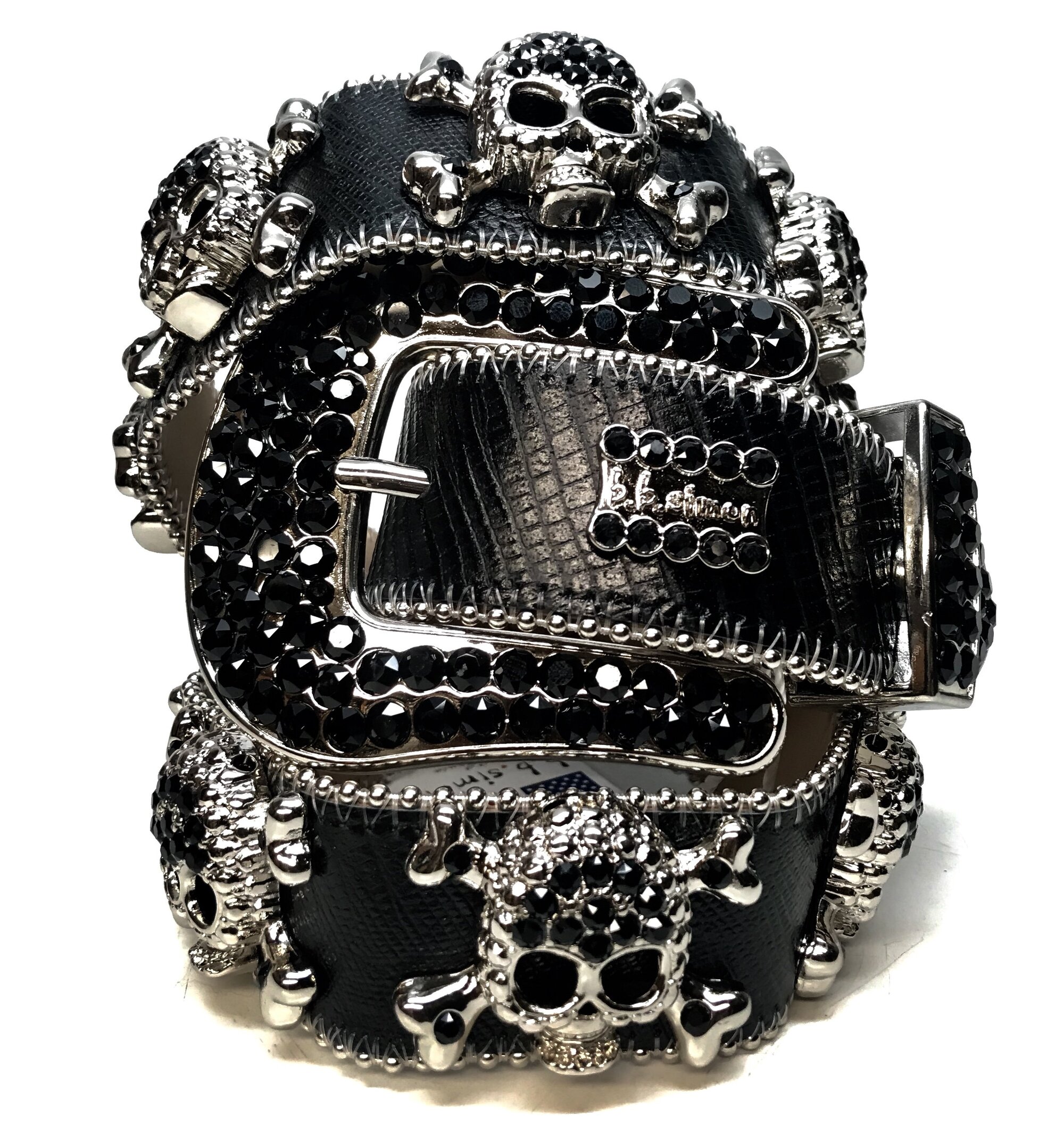 B.B. Simon Skull Studded Pony Hair Belt