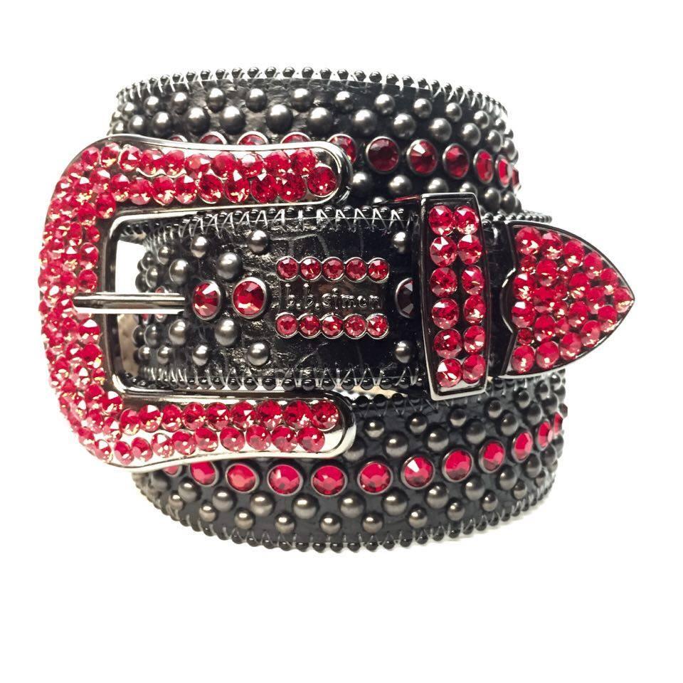 b.b. Simon Black Red Pony Hair Crystal Belt