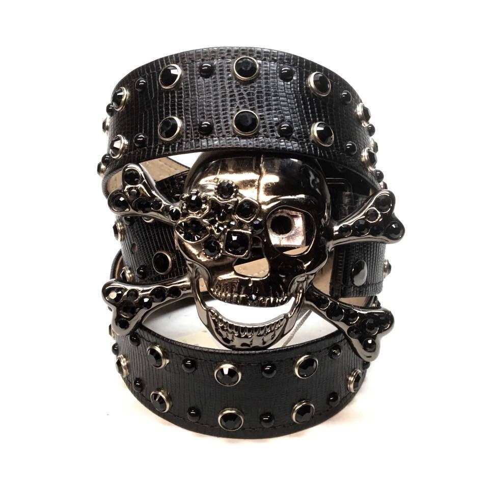 B.B. Simon Skull Studded Pony Hair Belt